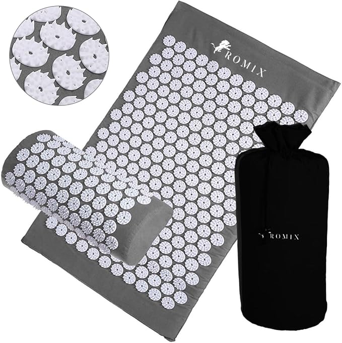 ROMIX Acupressure Mat and Pillow Set, Acupuncture Mat for Back Pain, Neck, Shoulder Pain Relief, Stress Reduction, Wellness Therapy, Cushioned Acupressure Mats with Carry Bag for Men and Women