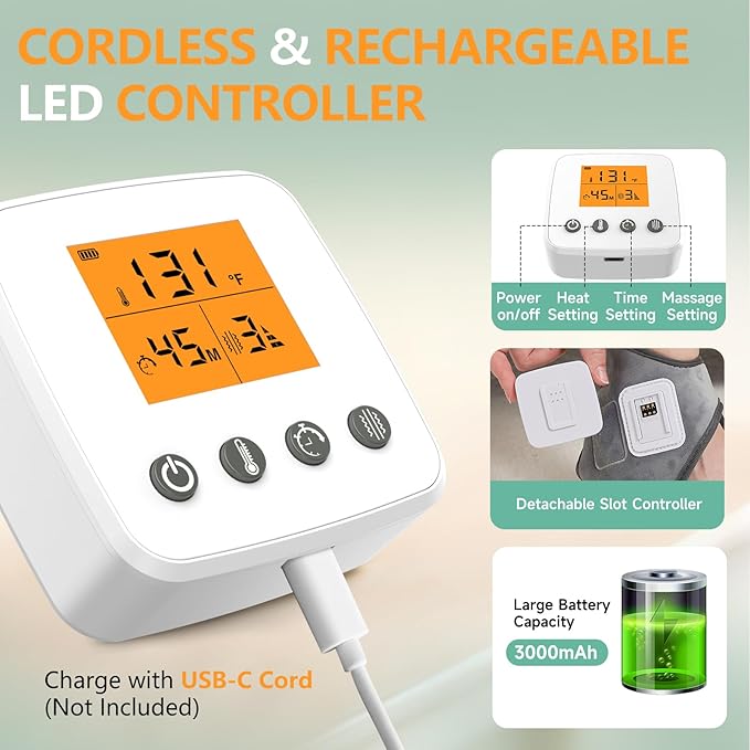 Rechargeable Cordless Ankle Massager with Heat, Heated Foot Massager for Plantar Fasciitis & Achilles Tendinitis Pain Relief, 3 Vibration & Heat Modes, Auto Shut-Off