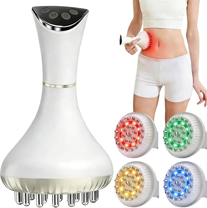 Lymphatic Drainage Massager for Body Sculpting & Cellulite – Body Sculpting Machine & Anti Cellulite Massage Tool for Stretch Marks with 4-Color Light, Pulse, Heat & Vibration for Waist, Legs & Arms