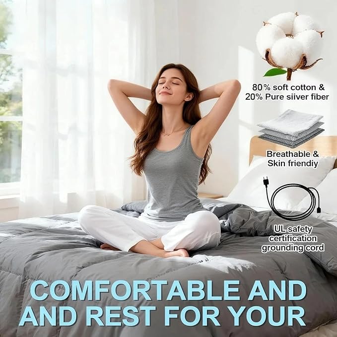 Grounding Sheets, 20% Pure Silver Fiber + 80% Organic Cotton, Grounded Sheet Earth Connected Bedding Fitted Earth Sheets with Grounding Cord