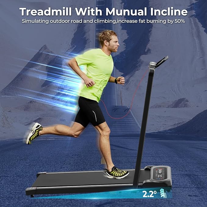 SubSun 2 in 1 Folding Treadmill, Walking Pad with Handle Bar, Under Desk Treadmill with 265 Lbs Capacity for Office, Remote Control
