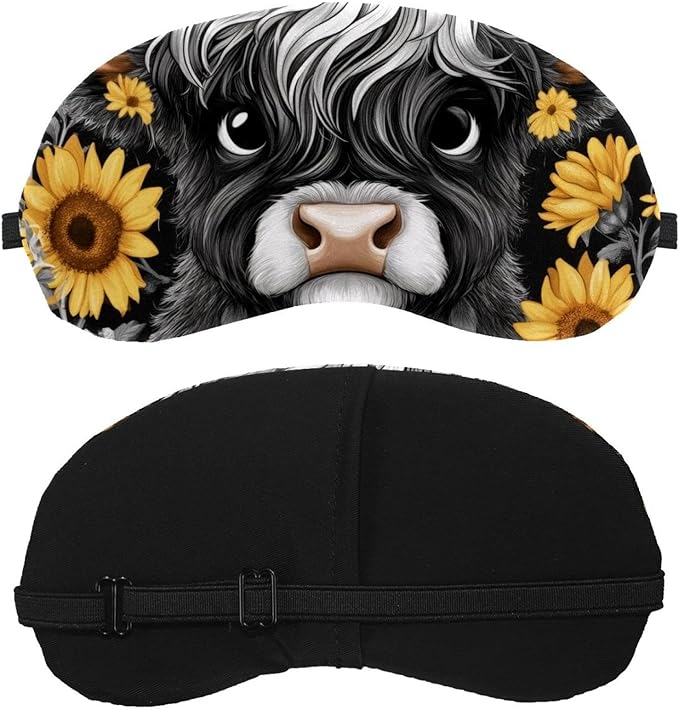2 Pack Sleep Eye Mask for Women Men, Soft Breathable Eye Cove No Pressure Blackout Night Blindfold for Sleeping Light Blocking with Adjustable Strap, Sunflowers Highland Cow