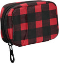 Fustylead Red and Black Buffalo Plaid Travel Pill Organizer Case Zipper for Purse with Removable Weekly Pill Box for Medicine, Vitamin, Supplement Medicine Organizer