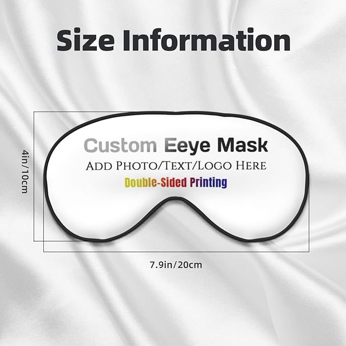 Custom Sleep Eye Mask Personalized Men Women Blindfold Design Your Own Photo Text Logo Adjustable Strap Soft Eyeshade Customized Blackout Eye Cover for Home Offices Travel White