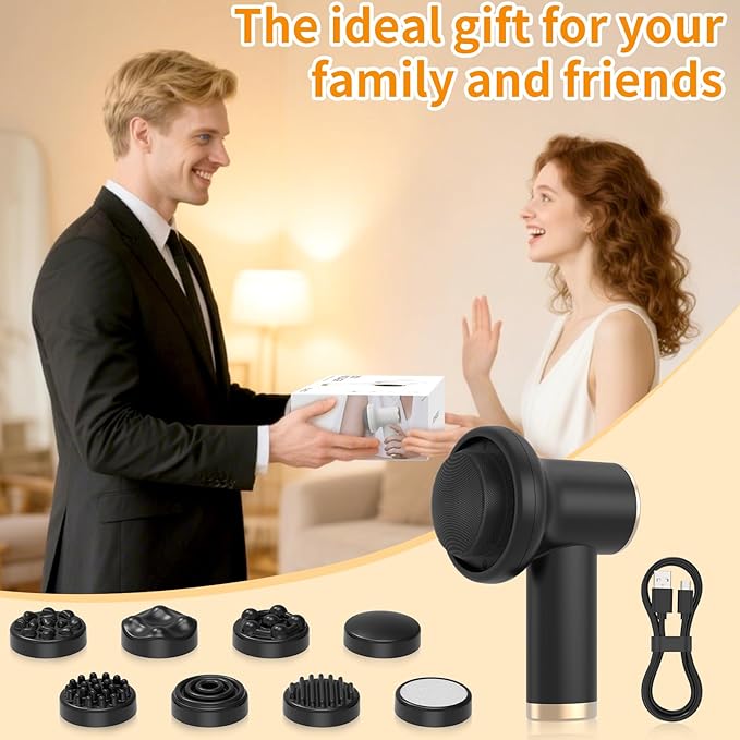 Electric Body Massager, Portable Body Relaxing Machine, Cordless Handheld Massager for Deep Relaxation, 8 Massage Heads, 1800mAh Battery, 9 Modes for Body SPA, Gift for Men Women, Black