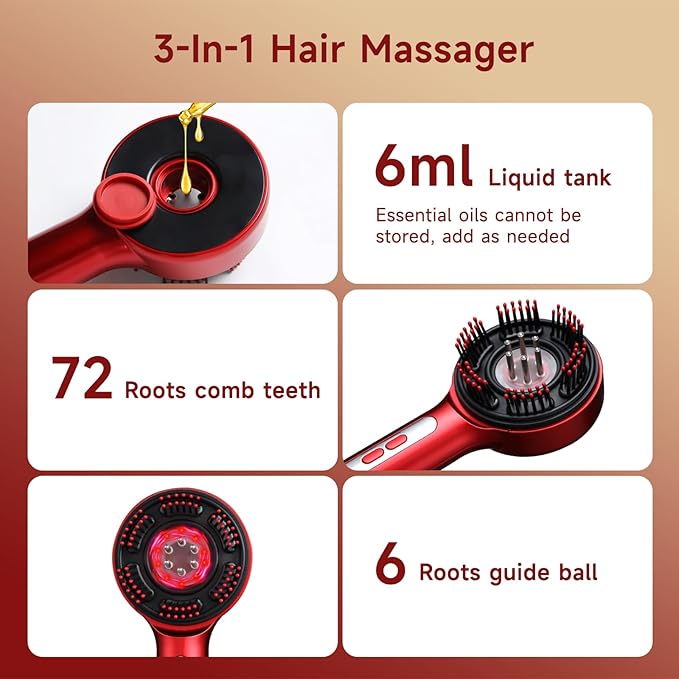 3-in-1 Electric Scalp Massage Comb, Hair Growth Oil Applicator,Portable Home Scalp Brush for Men and Women, Ipx7 Waterproof