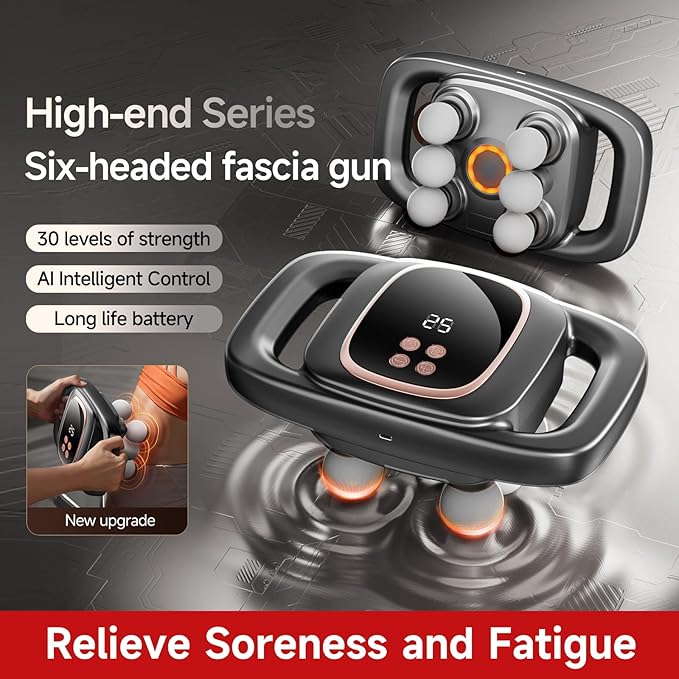 6-Head Massage Gun, Deep Tissue Back Massager, Electric Handheld Massager 2026 New Model for Back, Shoulders, Legs, Muscle Pain Relief, Ideal Gifts for Women, Men, Mom, and Dad