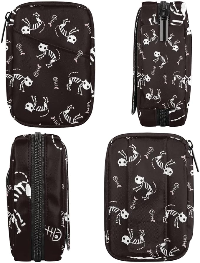 Halloween Skull Art Daily Pill Organizer Travel Medicine Container Holder Bag Small Weekly Pills Case Box 7 Day for Vitamin Supplement Medication