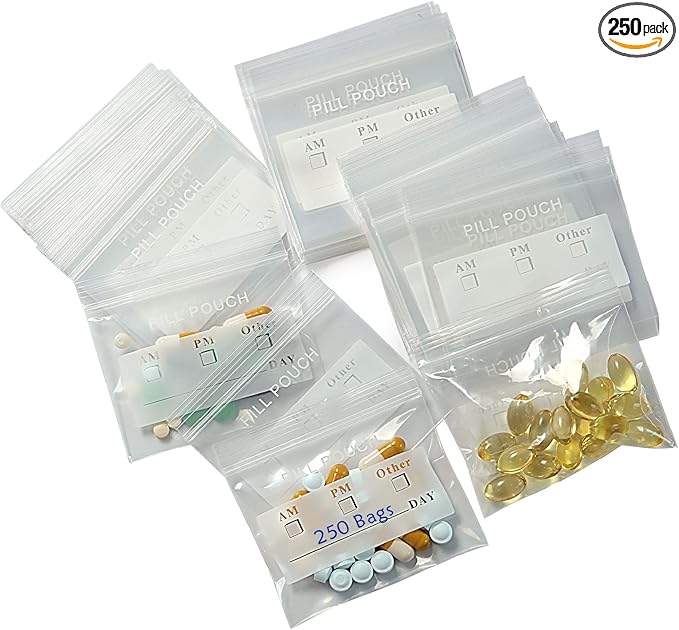 250 Packs 6 Mil Sturdy Pill Bags BPA Free Pill Pouch 3 x 2.75 Inch with Writable Label Handy Small Ziplock Plastic Bags for Travel Pill Organizer, Jewelry and Small Craft Pieces and Easy to Use