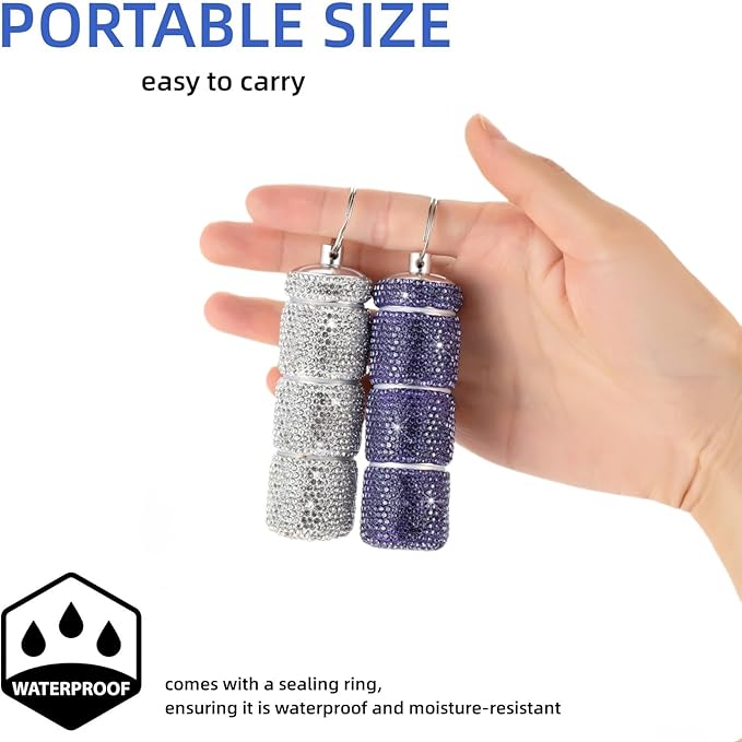 Keychain Pill Holder Box Travel Small Pill Case Bling Portable Purse Medicine Case Container Metal Pill Organizer Fob for Vitamin Medicine(Purple)