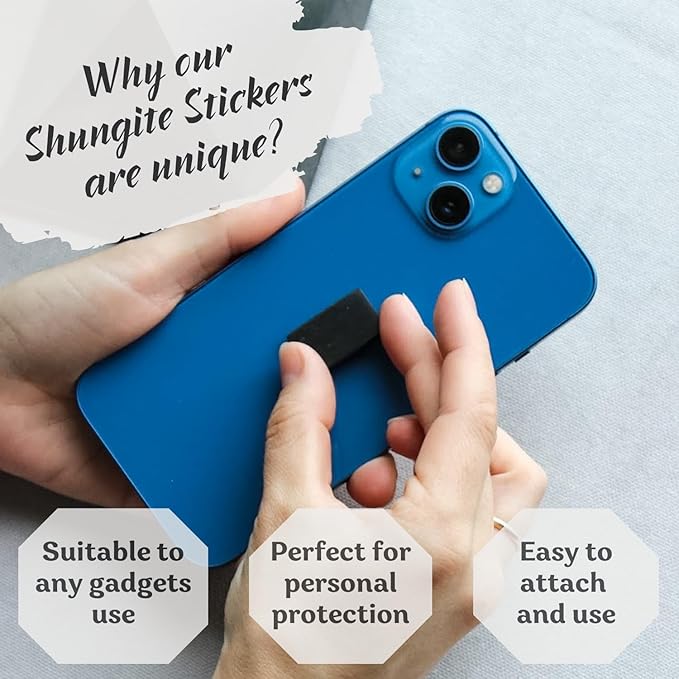 Shungite Cell Phone Stickers (10 Pack) – Genuine Russian Shungite Stone Plates - Natural Protection Shield Crystal Decal for iPhone Samsung Galaxy (Set of 10 Plates)