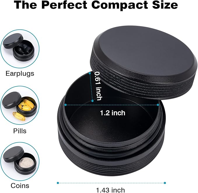Premium Carrying Case + Clip - Small Metal Keychain Holder for Earplugs & Pills, Waterproof Airtight Aluminum Travel Pill Case with Silicone Sleeve, 1 Spring Clip, Fits Loop/Eargasm/Vibes