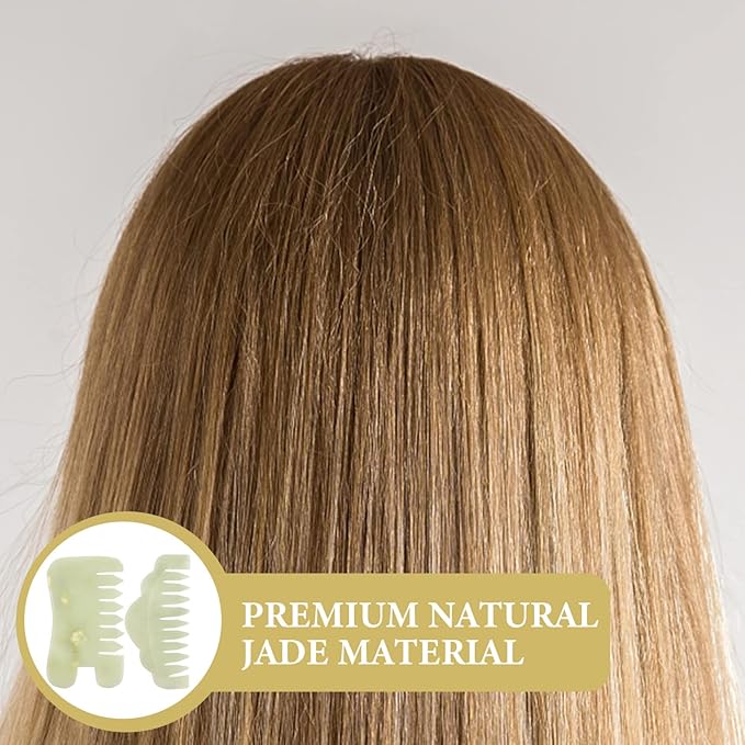 Healifty Jade Hair Comb for Scalp Massage and Gua Sha Therapy - Dual Purpose Jade Scraping Comb for Hair and Facial Beauty 3.5 Inch Wide Tooth Design