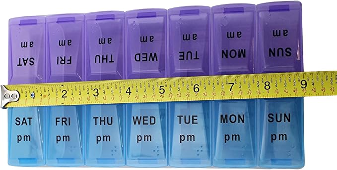 Jumbo Extra Large 9" x 4.75" Pill Organizer 7 Day 2 Times a Day Weekly Pill Box AM PM Pill Case, Pill Container Vitamin Case Twice a Day Morning Bedtime