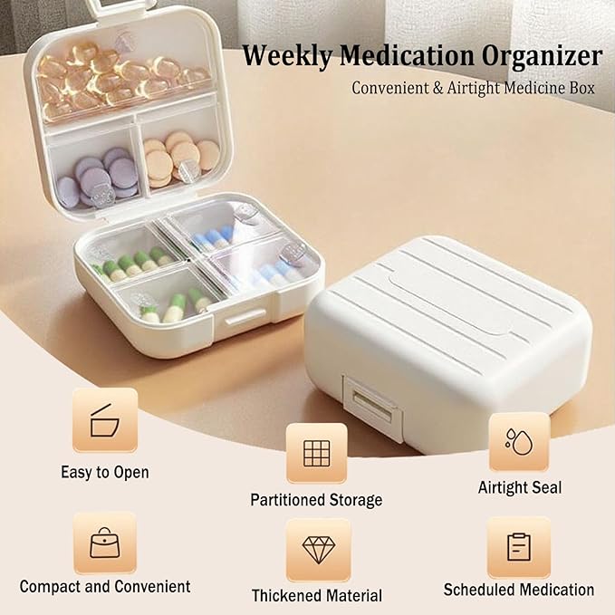 Travel Pill Case Container Medication Daily Organizer with Labels,Travel Box Holder 7 Compartment Supplement Holder for Purse