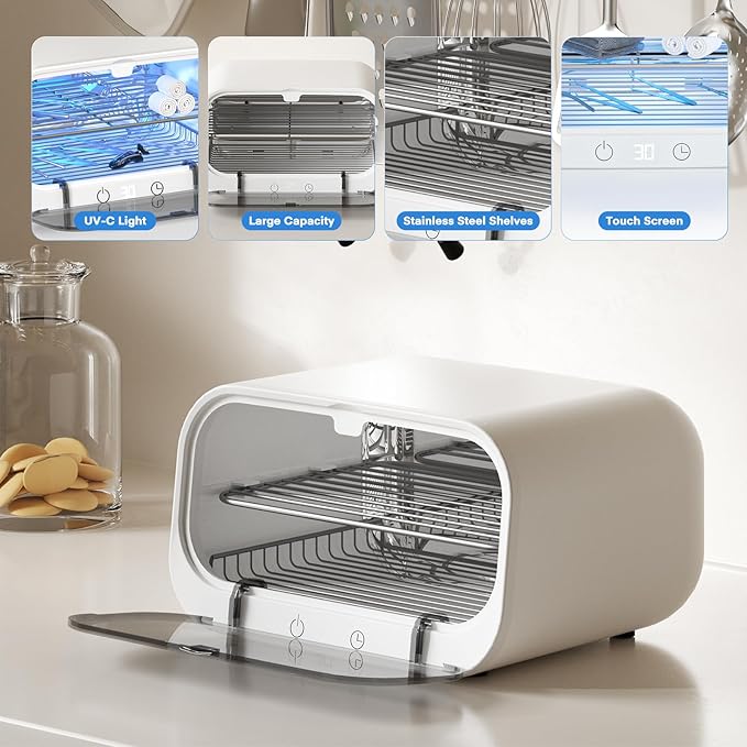 Yofuly Sterilizer for Esthetician, 12L Double-layer Large Sterilizer for Nail Tools, Multi-Functional Nail Cleaner Box, Large Capacity Cleaning Cabinet for Home Use, Barbers, Beauty Salons, and Spas