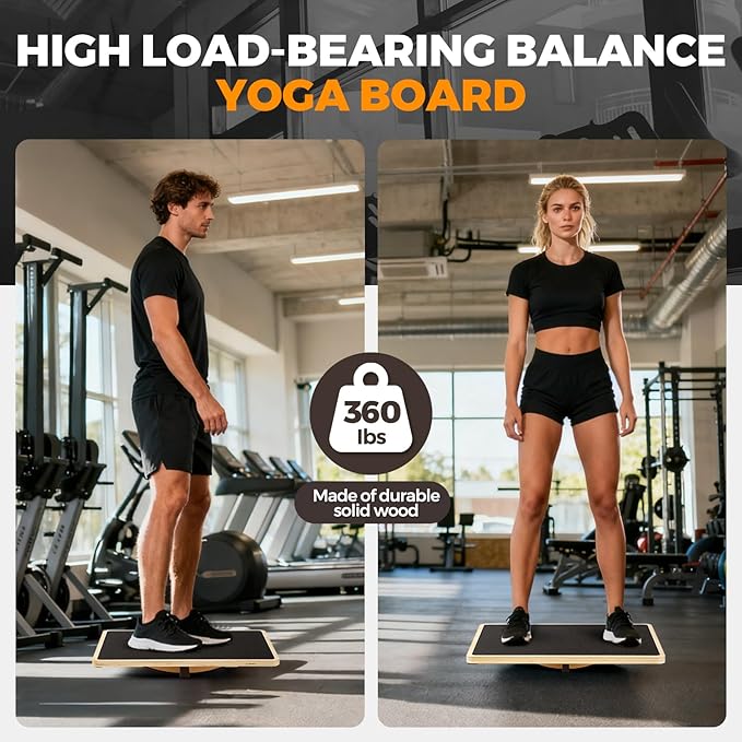 Wooden Rocker Balance Board for Adults Anti-Slip 350LBS Balance Trainer for Standing Desk, Physical Therapy & Core Strength – Durable Wooden Rocker Board for Office & Rehab