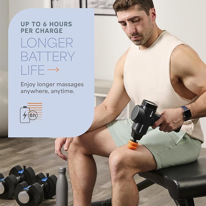 LifePro Sonic Massage Gun Deep Tissue – Quiet Handheld Percussion Massager for Athletes, Pain Relief & Recovery – 8 Heads, 5 Speeds, Long Battery