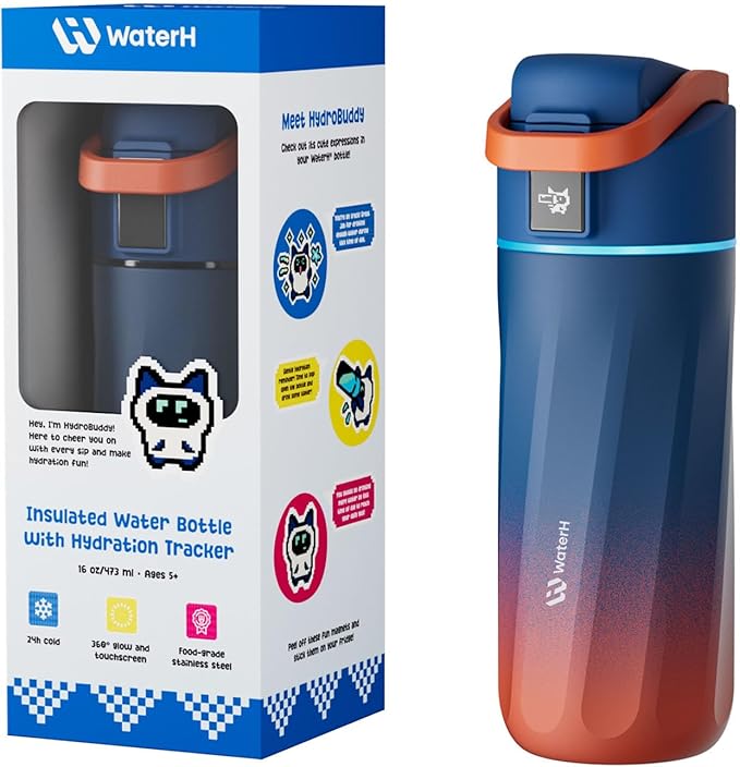 BOOST Smart Water Bottle with Reminder & Tracker, 16oz Kids Water Bottle for School, DIY Refrigerator Magnets, BPA-Free Vacuum Insulated Stainless Steel, Ideal for Mother's Day Gifts