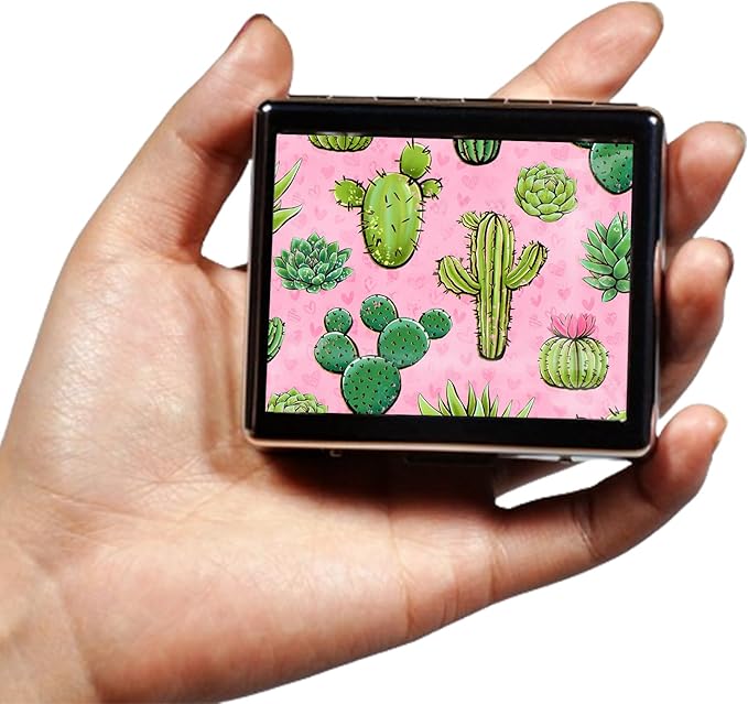 Silver Vintage Pill Box 7 Day Metal Pill Box with Mirror and 8 Compartments Cute Travel Pill Organizer for Purse (Cactus Pink)