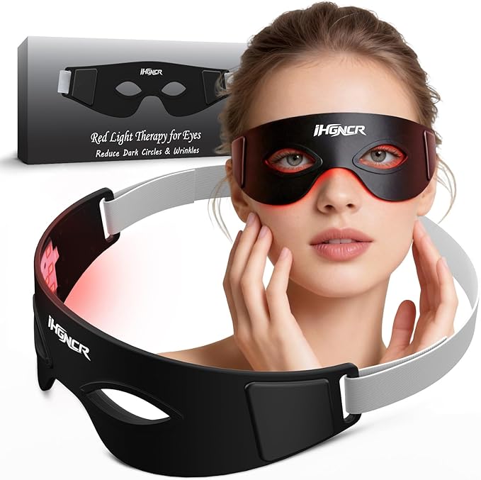 Red Light Therapy for Eyes – Red Light Therapy Glasses & Eye Pods for Eye Bags to Reduce Fine Lines, Dark Circles, and Puffiness for Men & Women – Black Middle