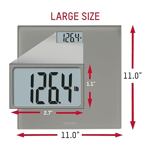 Taylor Digital Scales for Body Weight, 350 LB Capacity Bathroom Scale, 11.0 x 11.0 Inch Durable Glass Platform, Battery Powered, Easy to Read, Gray