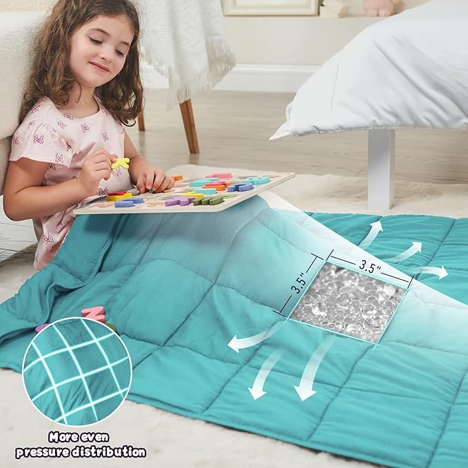 Teal Weighted Blanket Kids 10lbs, 40"x60", Twin Size Cooling Heavy Throw Blanket for 80-120lbs, Microfiber Soft Thick Big Blankets Weighted Comforter Gift for Sleeping