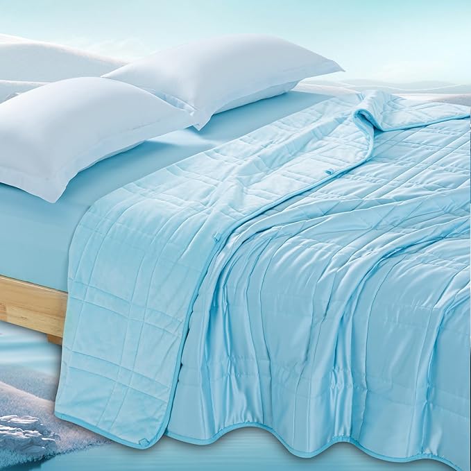 King Size Weighted Blanket 20lbs(88''x104'', Dual-Sided), Reversible King Weighted Blanket with Cozy Warm Velvet & Cooling Tencel Fabric for Adults & Couple All Season - Carry Bag Included, Lake Blue