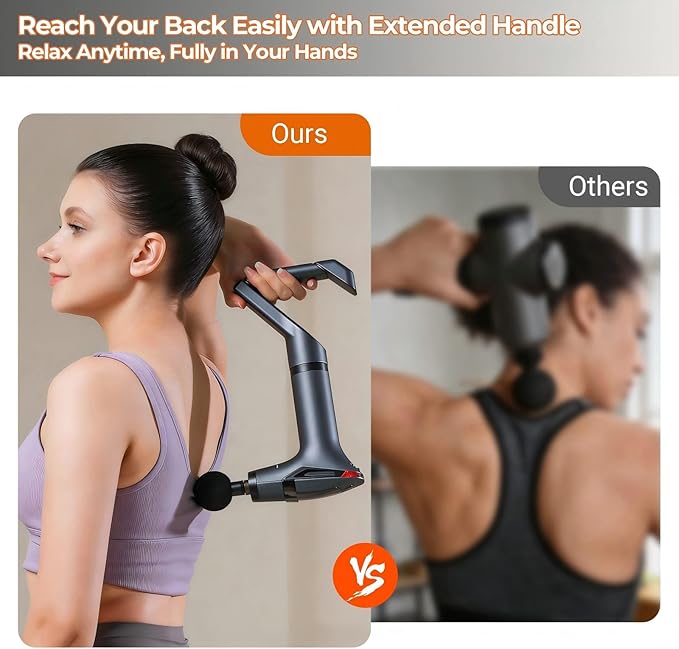 3-in-1 Detachable Deep Tissue Massage Gun with Heat & Extension Handle, Percussion Muscle Massager for Arms, Shoulders, Back,Waist, Portable & Quiet for Home, Gym & Office, 12 Adjustable Speeds
