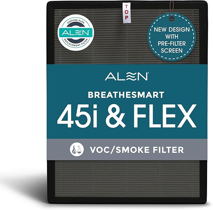 Alen 45i & Flex Replacement Air Filter, VOC & Smoke, B4- VOC/Smoke H13 True HEPA + Carbon Filter for BreatheSmart 45i & Flex Air Purifier- Captures Dust + VOCs & Wildfire & Cigarette Smoke