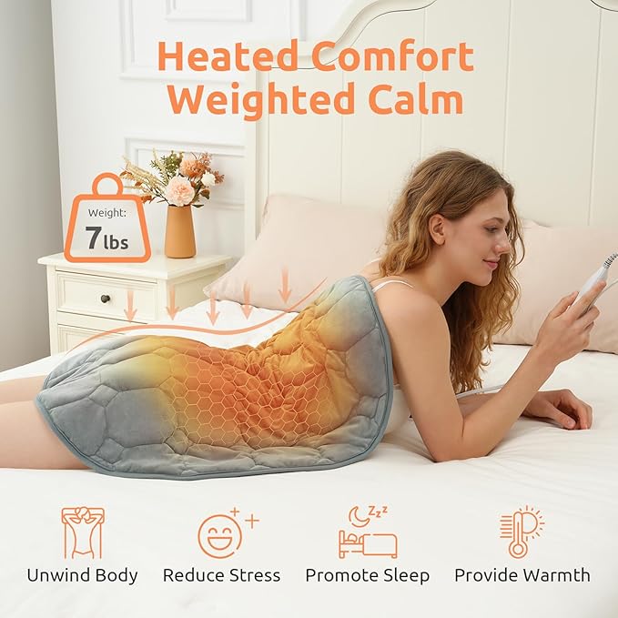 Drewin Weighted Heating Pad for Relax and Calm, Velvet-Soft 7 lbs Electric Lap Blanket for Neck Shoulders Back, Washable Warm Weighted Lap Blanket with 4 Heating Levels, 24" x 29", Grey