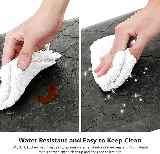 WISELIFE Kitchen Mat Cushioned Anti Fatigue Floor Mat,17.3"x60", Thick Non Slip Water Resistant Kitchen Rugs and Mats, Standing Mat for Floor,Home,Office,Desk,Sink, Grey