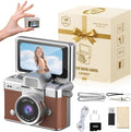 Vintage Mini Digital Camera Retro Mini Digital Video Keychain Camera Small Bodycam 1080P HD 0.96" IPS Screen Type-C 64G Card Included Portable for Photography Enthusiasts Travel (Brown)