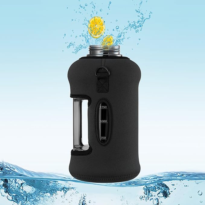 youcanplato 74 oz Half Gallon Water Bottle with Sleeve-Large Water Bottle -Big Gym Water Bottle for Man or Women with Straw- Gallon Water Jug with Handle -BPA Free- Leakproof, Workout bottle,Black | with Sleeve, Large Water Bottle, Big Gym Water Bottle...
