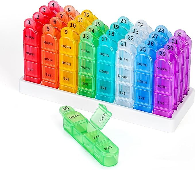 Mouthly Pill Organizer 4 Times a Day,GrnPeak 30 Day Pill Holder with Removable Daily Cases, Travel Friendly, Transparent Design for Small Pills & Vitamins