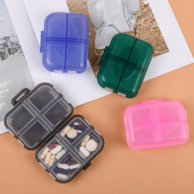 Travel Pill Organizer Small 8 Grid Compartments Pill Holder Box - Portable Medicine Container Case - Daily Weekly Medication Organizer