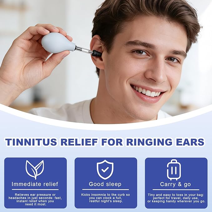 Ear Pressure Relief Suction Device, Tinnitus Relief for Ringing Ears, Portable & Effective Ear Pressure Reliever Device, Ideal for Flying, Reduces Tension with 3 Sizes of Earbuds