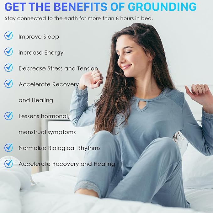 Grounding Blanket 79×55 inch Grounding Mat for Bed Grounding Sheet with Conductive Silver Fiber for Better Sleep, Pain Relief, Helps Anxiety Relief (Blue)