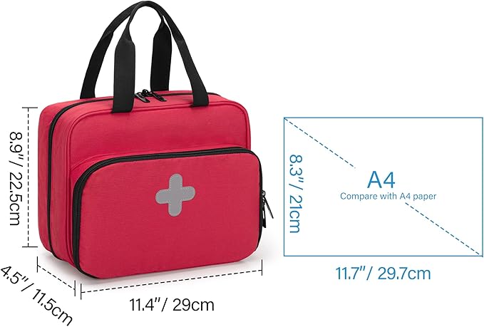 CURMIO Pill Bottle Organizer Portable Medicine Bag, Lockable Prescription Bottle Storage for Pill Bottles, Vitamins, Medical Supplements for Home Storage and Travel, Red (Empty Medicine Bag)