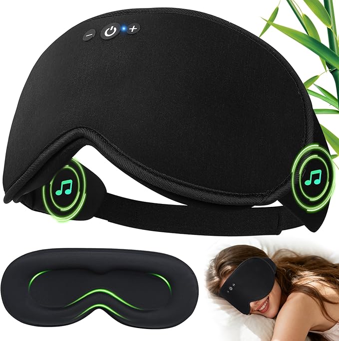 3D Sleep Headphones with Bluetooth 5.4 Sleep Mask, Bamboo Cotton Music Wireless Bluetooth Eye Mask for Sleeping, Earphones HD Speaker Microphone for Travel, Gifts for Men Women, Removable
