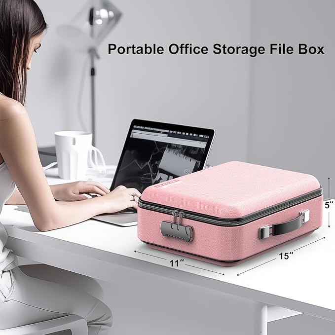 COLCASE Fireproof Document Organizer, Hard Fireproof Waterproof Document Box with Lock Creative Hard-Shell Design Fireproof Document Box for Important Documents Certificates Laptop Passports Pink