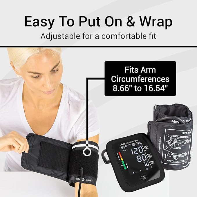 Vive Precision Blood Pressure Monitor, Cuff, & Case - Smartphone Accurate Electronic Health Monitoring System - Wireless Automatic Digital Machine for Women, Men, Adults