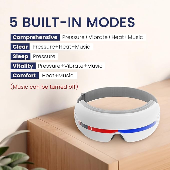 Eye Massager with Heat, Portable Electric Acupoint Pressure Massager for Migraine Relief, Dry Eyes, Dark Circles & Eye Strain, 180° Foldable Rechargeable Eye Care Machine,Ideal Gifts for Men/Women