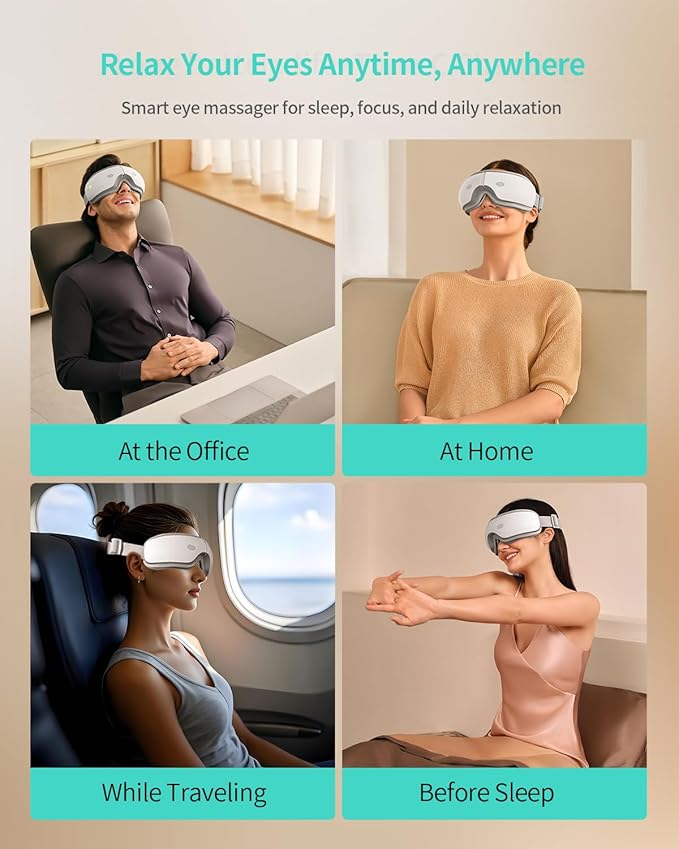 SKG Eye Massager with Heat & Music, Valentine's Day Gifts for Her Him, Foldable Sleep Mask for Migraine & Eye Strain, 5 Massage Modes for Tired Eyes Relax, Birthday Gifts for Dad, Mom, Men, Women