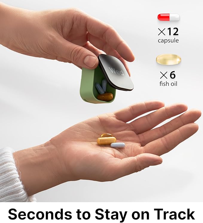 Pill Box 7 Day – Weekly Pill Organizer with Magnetic Detachable Compartments, 1 Time a Day for Vitamins & Supplements, Easy-Open Lids, Color-Coded Daily Containers with Easy-to-Read Day Markings
