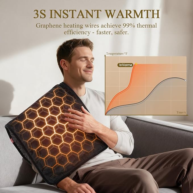 Extra Large & Hot Heating Pad: 2X Graphene XXL Max 160℉ Electric Heating Pad for Full Back Neck Shoulders - Fast Deep Relief for Men from Chronic Pain - 17" x 33" 4H Auto Off