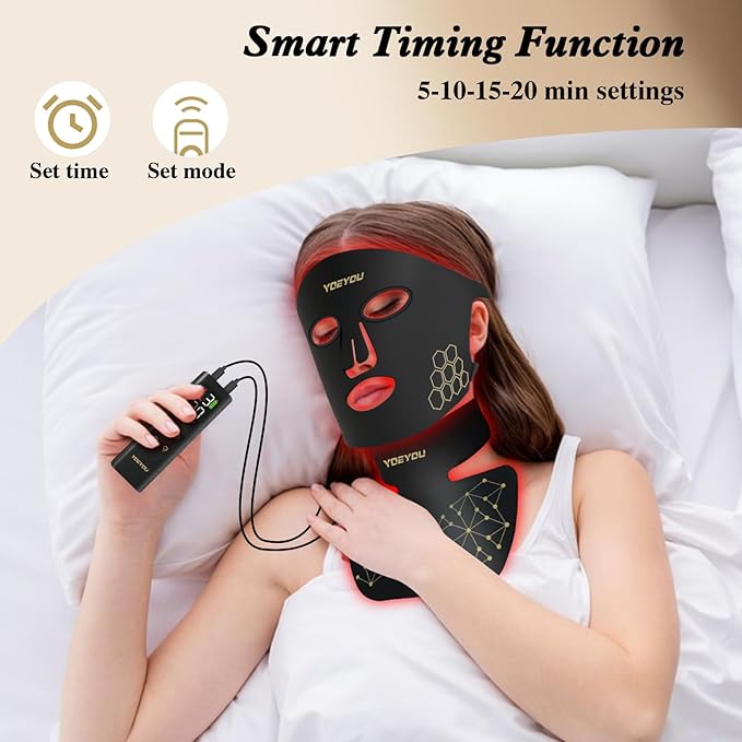 Red Light Therapy for Face and Neck, 850nm Infrared & Red Light Mask, 4 Modes LED Face Mask Light Therapy with Neck Masks, 2600mAh Rechargeable Portable Skincare Device at Home & Travel