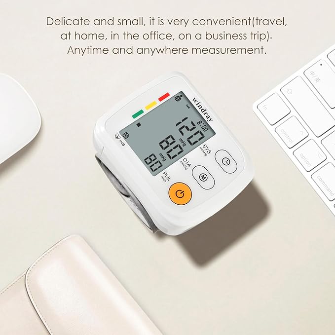 Wrist Blood Pressure Monitors Windray Automatic Digital BP Machine Accurate - Adjustable Cuff,Portable LCD Display 120 * 2 Readings Memory Function