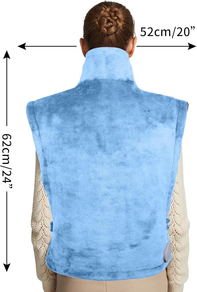 26" x 35" Flannel Neck&Shoulder&Back Heating Pad with 12 Temperature Settings& Countdown timer,Pain Relief for Back/Neck/Shoulders/Menstrual Pain, Christmas Gifts for Women Men Mom Dad(Light Blue)