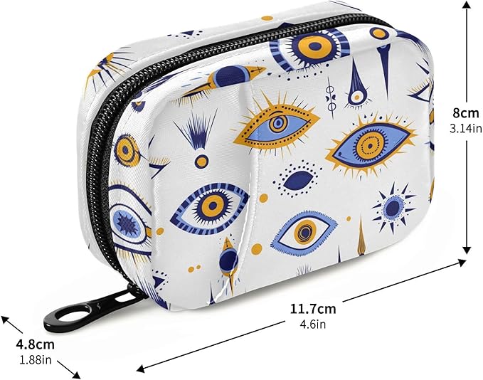 Pill Organizer Case Evil Eyes Pattern Print, Pill Box 7 Days Portable Weekly Pill Purse Pouch